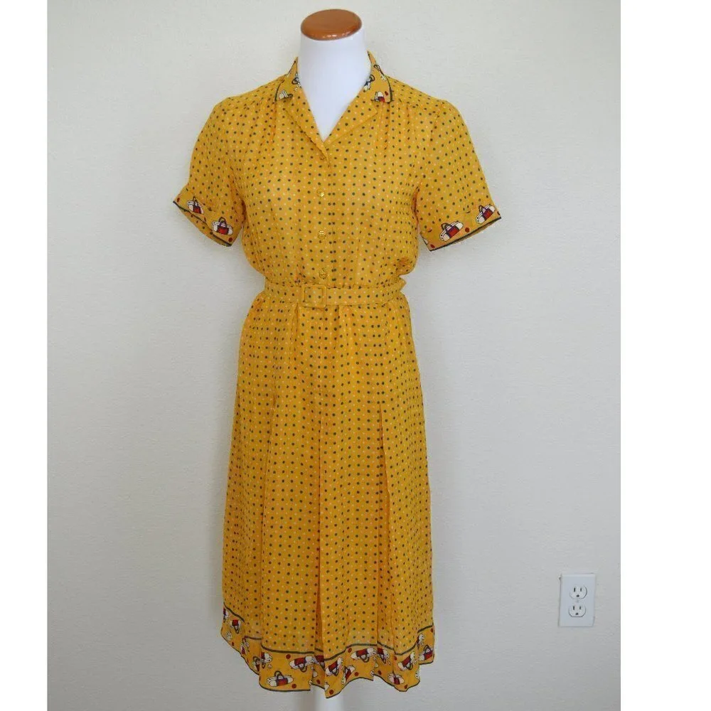 Vintage Tennis Printed Polka Dot Dress - Picture 1 of 7